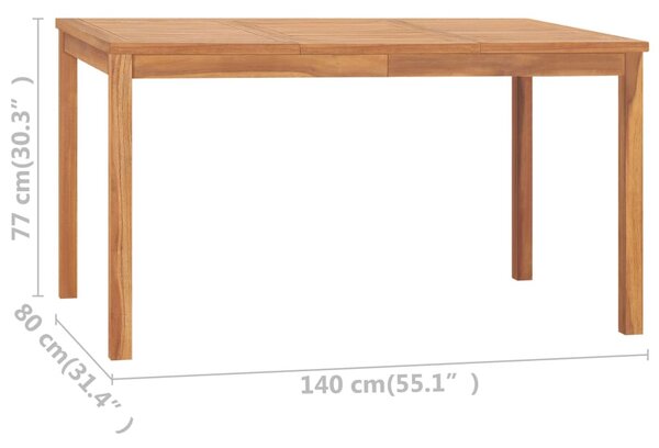 VidaXL tömör tíkfa kerti étkezőasztal 140 x 80 x 77 cm