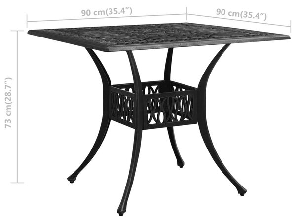 Fekete öntött alumínium kerti asztal 90 x 90 x 73 cm