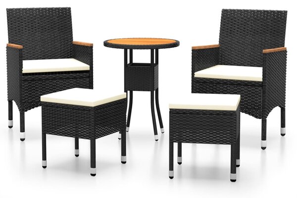 5 részes fekete polyrattan kerti ülőgarnitúra
