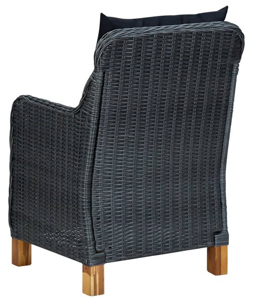 2 db sötétszürke polyrattan kerti szék párnával