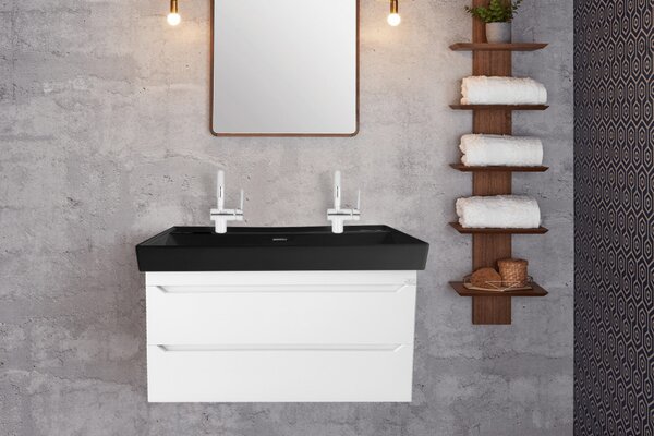 TMP SHARP 100D fali fürdőszobabútor - CeraStyle SHARP FEKETE DUPLA csaplyukas mosdóval - 100 x 48 cm
