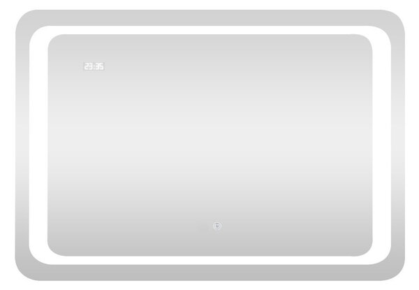 Viva AURA fürdőszoba tükör - érintőkapcsolós - páramenetesítős - órával - LED - FEKVŐ - 80 x 60 cm