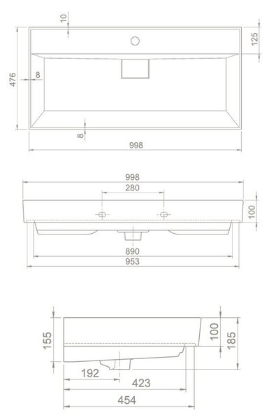 TMP TRIO 100 álló fürdőszobabútor - CeraStyle SHARP FEKETE mosdóval - 100 x 48 cm