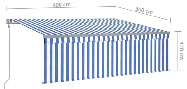 Kék és fehér automata napellenző redőnnyel 4 x 3 m