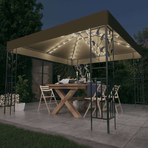 VidaXL tópszínű pavilon LED fényfüzérrel 3 x 3 m