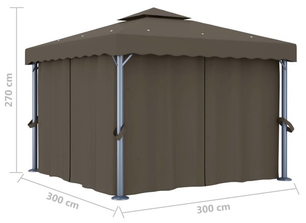 Tópszínű pavilon függönnyel és LED fényfüzérrel 3 x 3 m