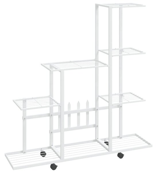Fehér acél virágtartó állvány kerékkel 94,5 x 25 x 92,5 cm