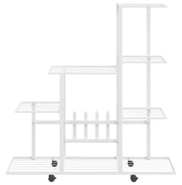 Fehér acél virágtartó állvány kerékkel 94,5 x 25 x 92,5 cm