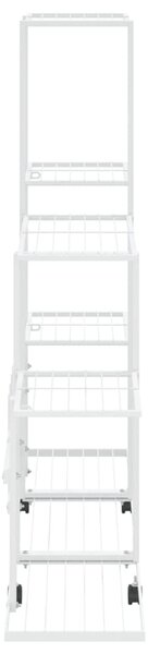 Fehér acél virágtartó állvány kerékkel 94,5 x 25 x 92,5 cm