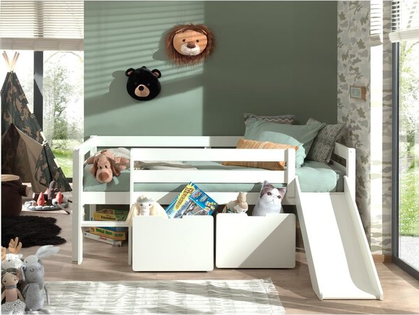 Pino fehér magasított gyerekágy csúszdával, 90 x 200 cm - Vipack