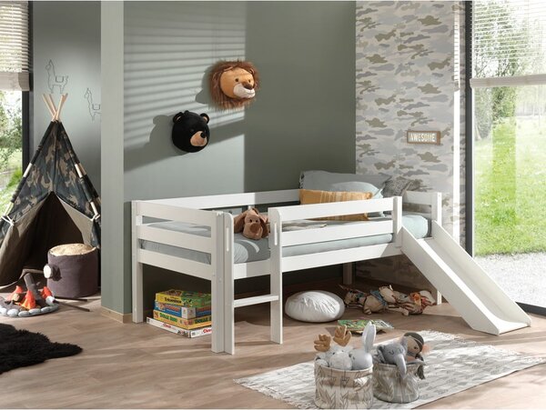 Pino fehér magasított gyerekágy csúszdával, 90 x 200 cm - Vipack