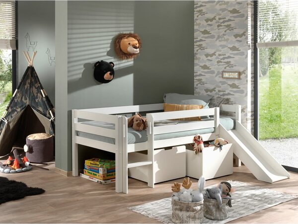 Pino fehér magasított gyerekágy csúszdával, 90 x 200 cm - Vipack
