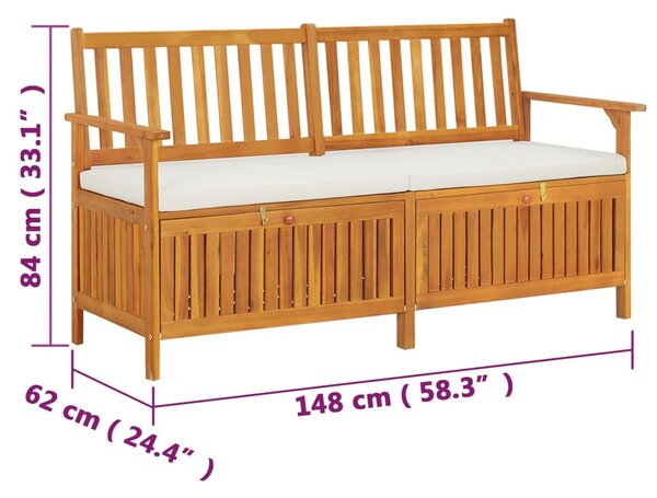 Tömör akácfa tárolópad párnával 148 cm