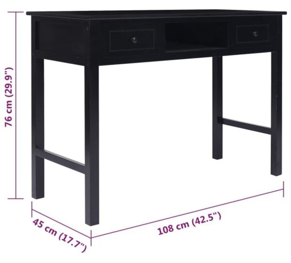 Fekete tömör császárfa íróasztal 108 x 45 x 76 cm