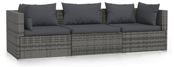 Háromszemélyes szürke polyrattan kanapé párnákkal