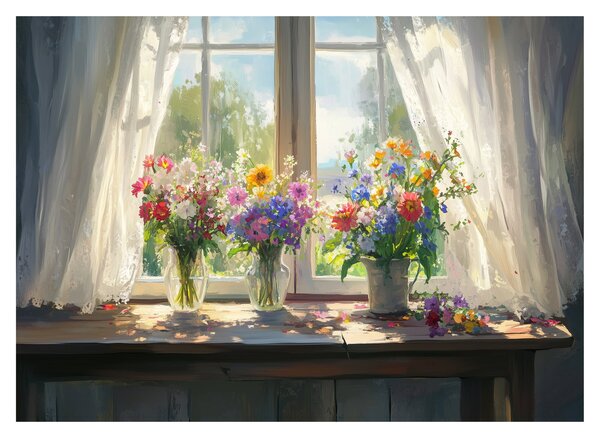 Üveg kép - Csokor az ablaknál (70x50 cm)