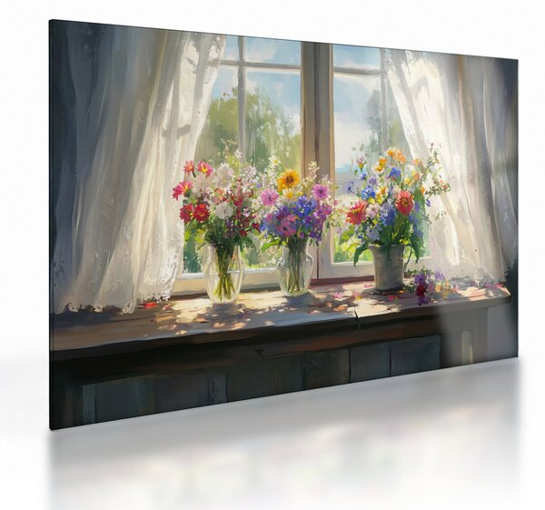 Üveg kép - Csokor az ablaknál (70x50 cm)