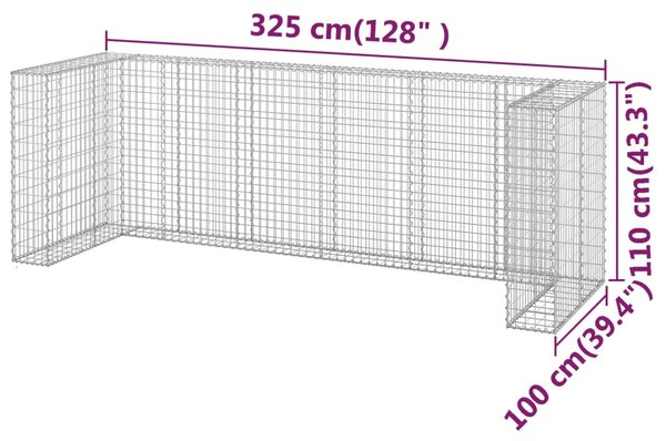 Horganyzott acél gabionfal szemeteskukákhoz 325 x 100 x 110 cm