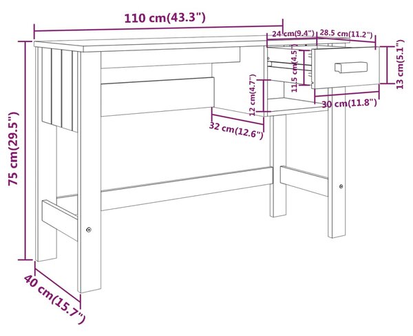 HAMAR világosszürke tömör fenyőfa íróasztal 110 x 40 x 75 cm