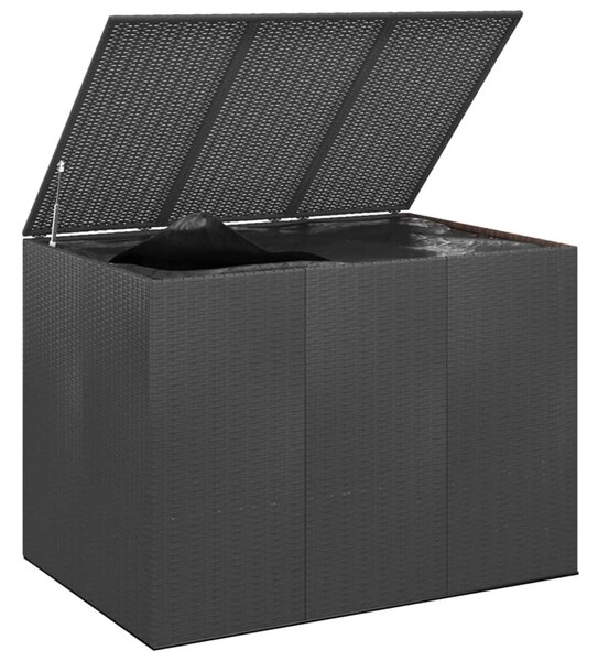 Fekete polyrattan kerti párnatartó doboz 145 x 100 x 103 cm