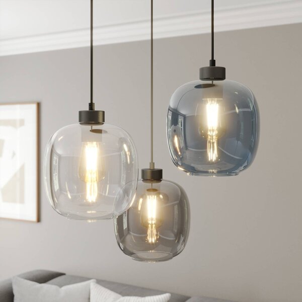 TK Lighting Elio függőlámpa, üveg, kék/tiszta/szürke, Ø 52 cm, 3 lámpás, dimmelhető, Tiszta / átlátszó, Nappali / Étkező, Üveg, Modern