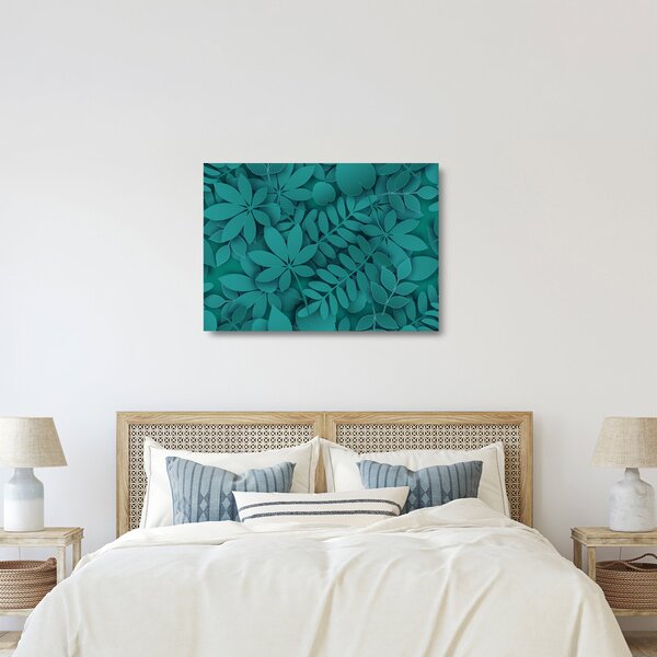 Üveg kép - Türkiz levelek (70x50 cm)