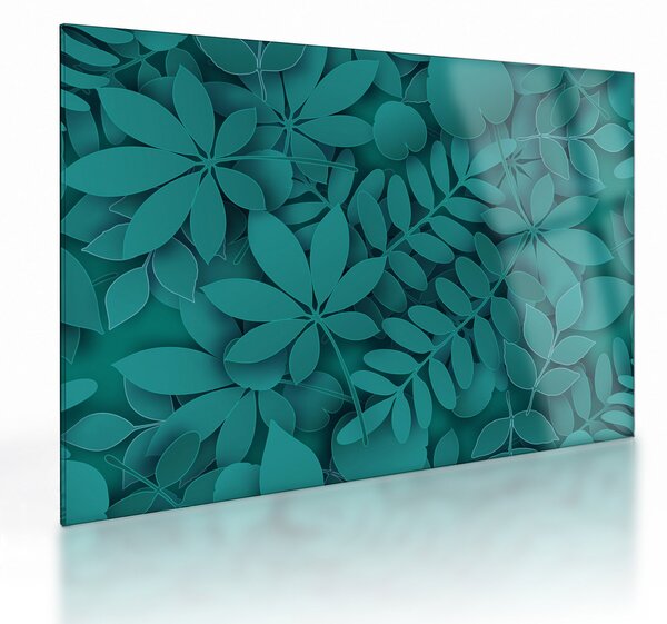Üveg kép - Türkiz levelek (70x50 cm)