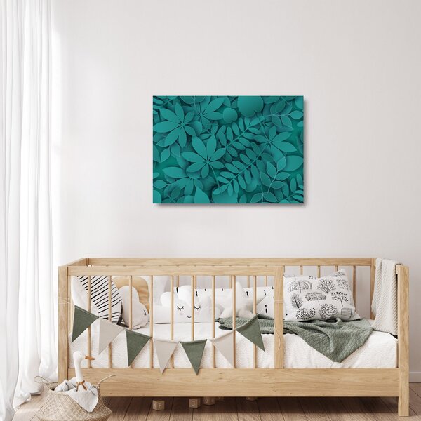 Üveg kép - Türkiz levelek (70x50 cm)