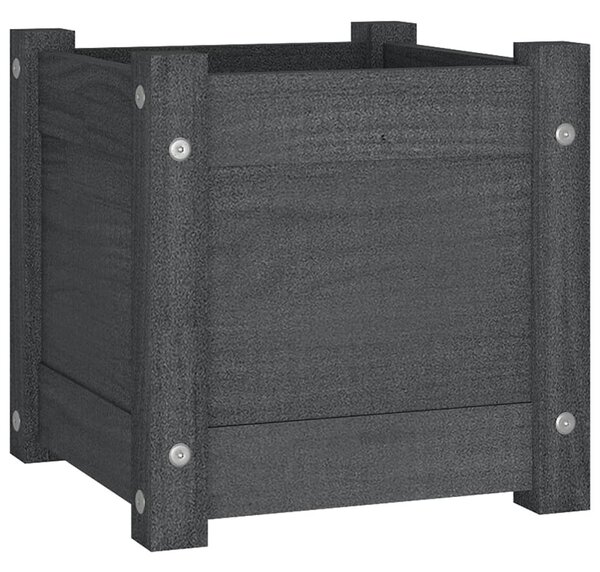 2 db szürke tömör fenyőfa kerti virágtartó 31 x 31 x 31 cm