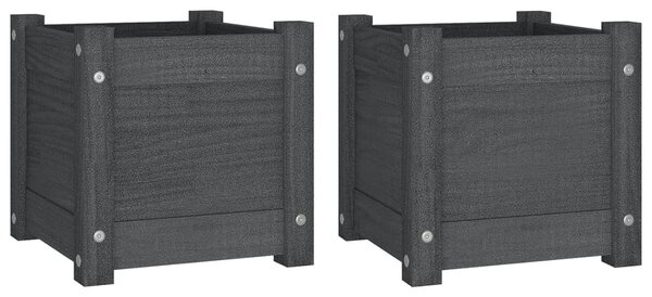 2 db szürke tömör fenyőfa kerti virágtartó 31 x 31 x 31 cm