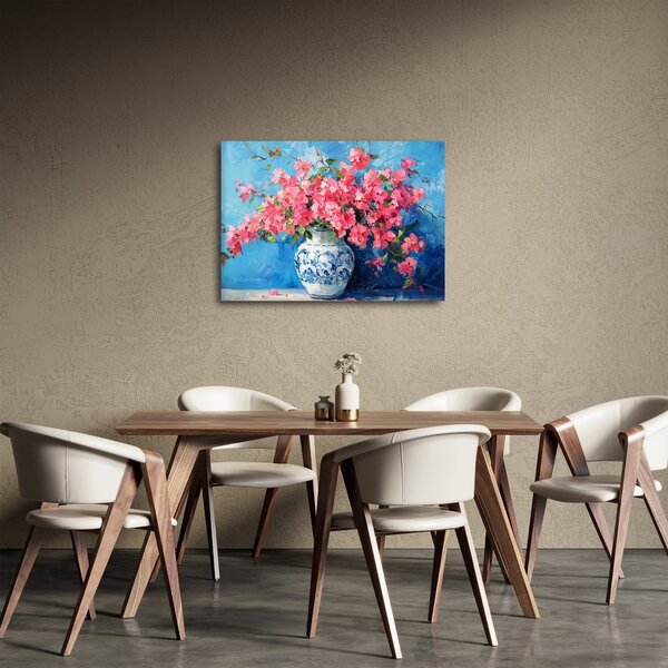 Kép - Váza rózsaszín virágokkal (70x50 cm)