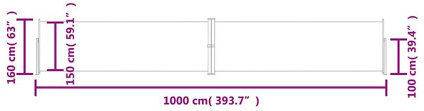 Kék behúzható oldalsó napellenző 160 x 1000 cm