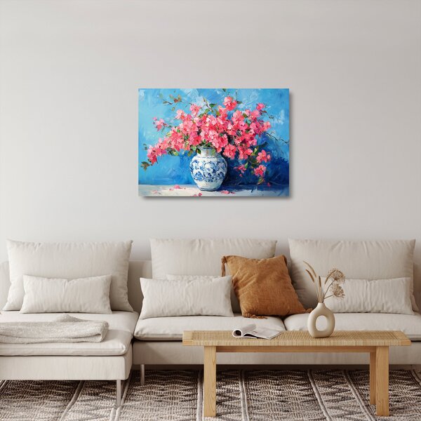 Üveg kép - Váza rózsaszín virágokkal (70x50 cm)