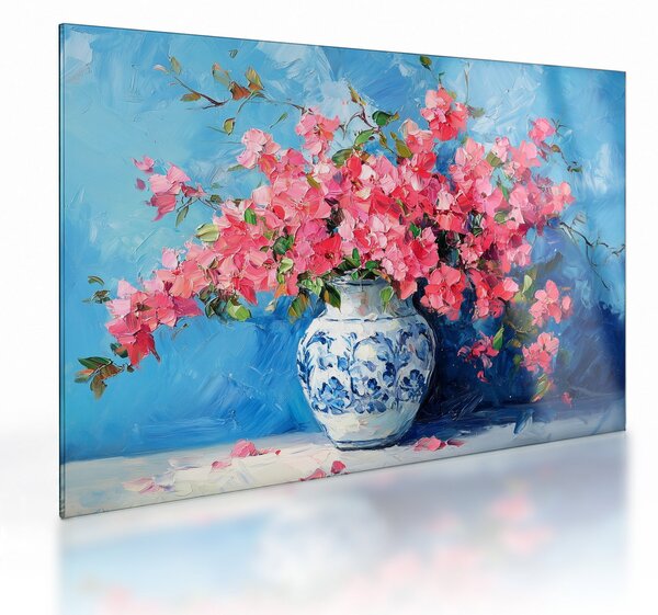 Üveg kép - Váza rózsaszín virágokkal (70x50 cm)