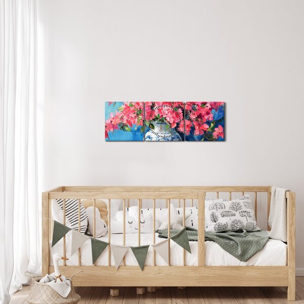 Kép - Váza rózsaszín virágokkal (órával) (90x30 cm)