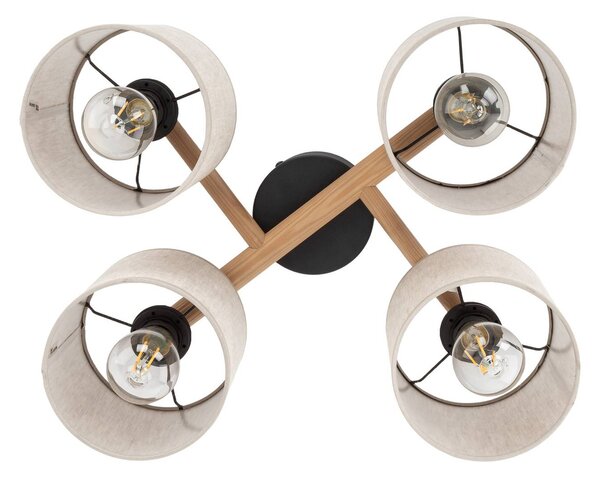 TK Lighting Deva mennyezeti lámpa, 4 izzós, textil, dimmelhető, Világos fa, Nappali / Étkező, Fa, Skandináv