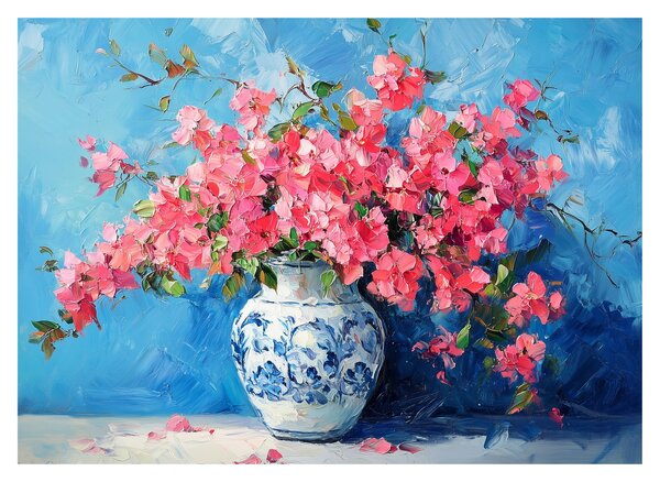 Üveg kép - Váza rózsaszín virágokkal (70x50 cm)
