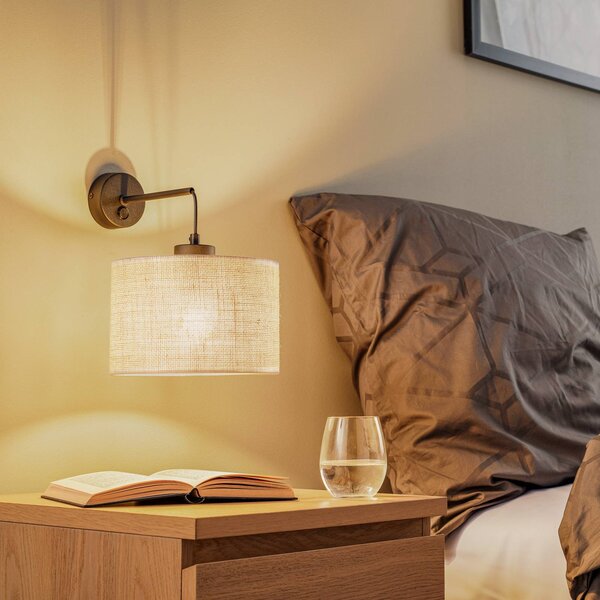 TK Lighting Juta fali világítás, 1 izzós, dimmelhető, Nappali / Étkező, Textil / szövet / selyem