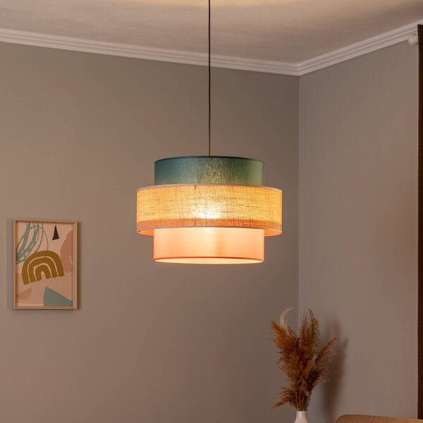 TK Lighting Trio függőlámpa, juta ernyő, petrol/természetes barna/narancs Ø 50cm, dimmelhető, Többszínű, Nappali / Étkező, Textil / szövet / selyem