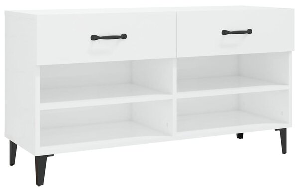 Magasfényű fehér szerelt fa cipőszekrény 102x35x55 cm