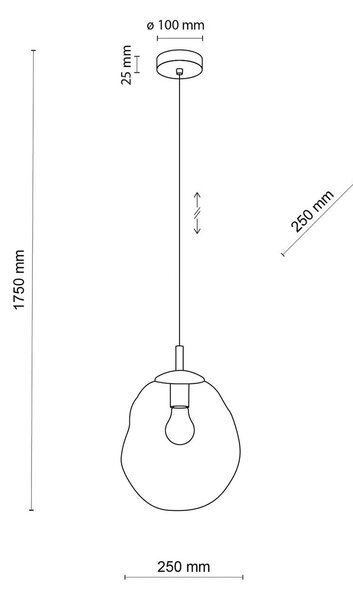 TK Lighting Sol Mini függőlámpa, üveg, Ø 25 cm, fekete/grafitszürke, dimmelhető, Alu / szürke / cink, Nappali / Étkező, Üveg, Modern