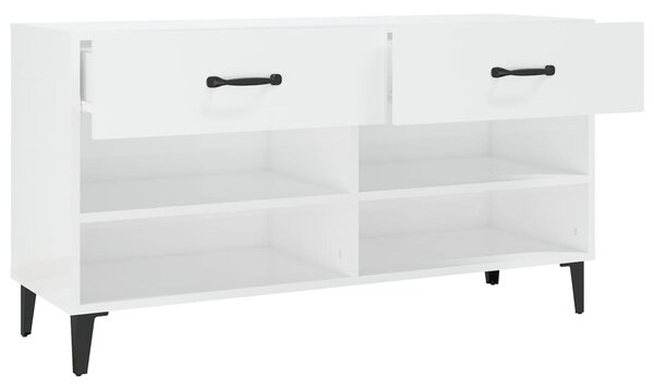 Magasfényű fehér szerelt fa cipőszekrény 102x35x55 cm