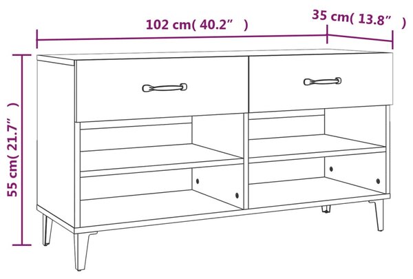Magasfényű fehér szerelt fa cipőszekrény 102x35x55 cm