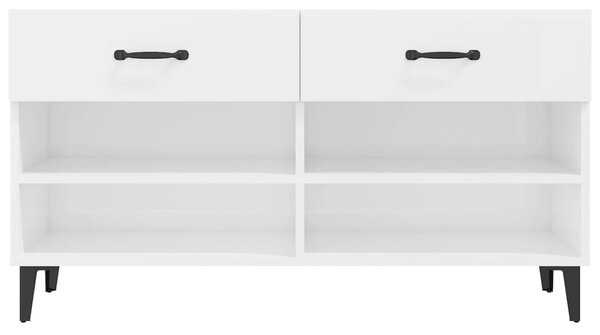 Magasfényű fehér szerelt fa cipőszekrény 102x35x55 cm