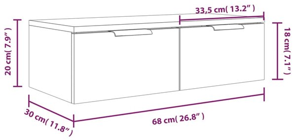 Füstös tölgy színű szerelt fa faliszekrény 68 x 30 x 20 cm