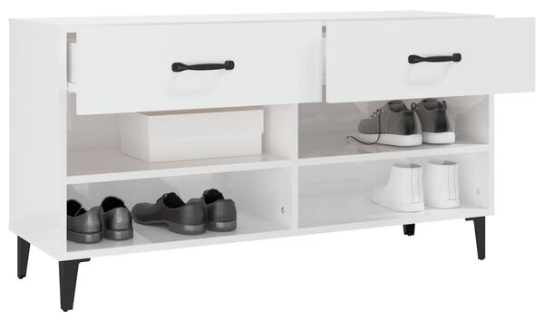 Magasfényű fehér szerelt fa cipőszekrény 102x35x55 cm