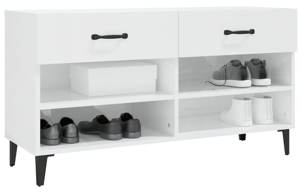 Magasfényű fehér szerelt fa cipőszekrény 102x35x55 cm