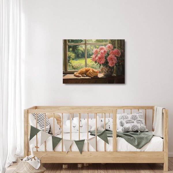 Üveg kép - Macska az ablakban (70x50 cm)