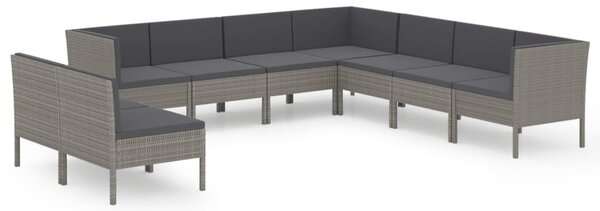 9 részes szürke polyrattan kertibútor-garnitúra párnákkal