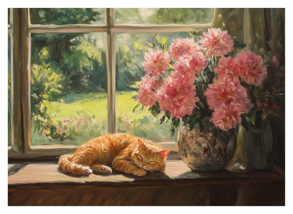 Üveg kép - Macska az ablakban (70x50 cm)